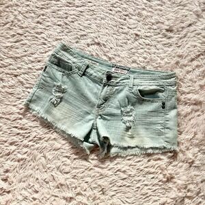 Hot Kiss‎ Lightwash Distressed Denim Short Shorts Womens 10 Western Indie Hot
